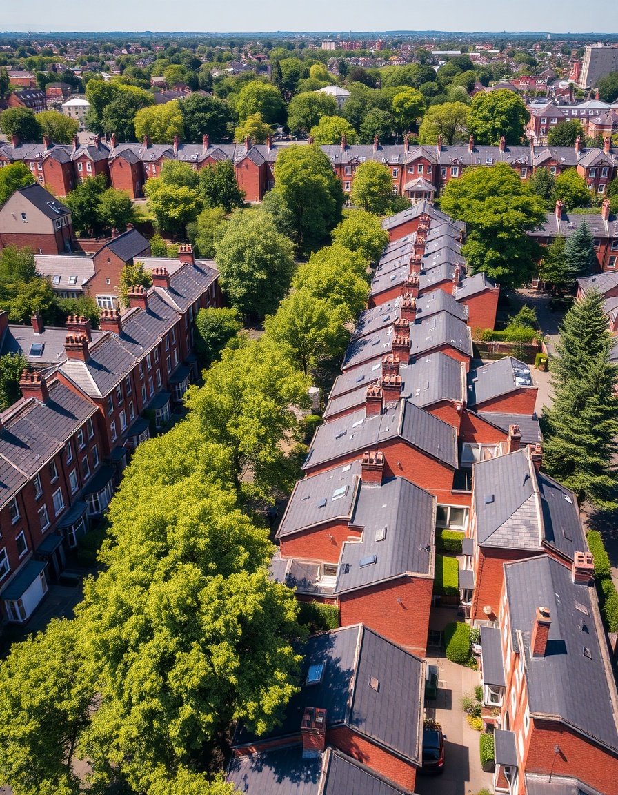Aerial photography of a results of work of window cleaners in North London, residential neighbourhood.